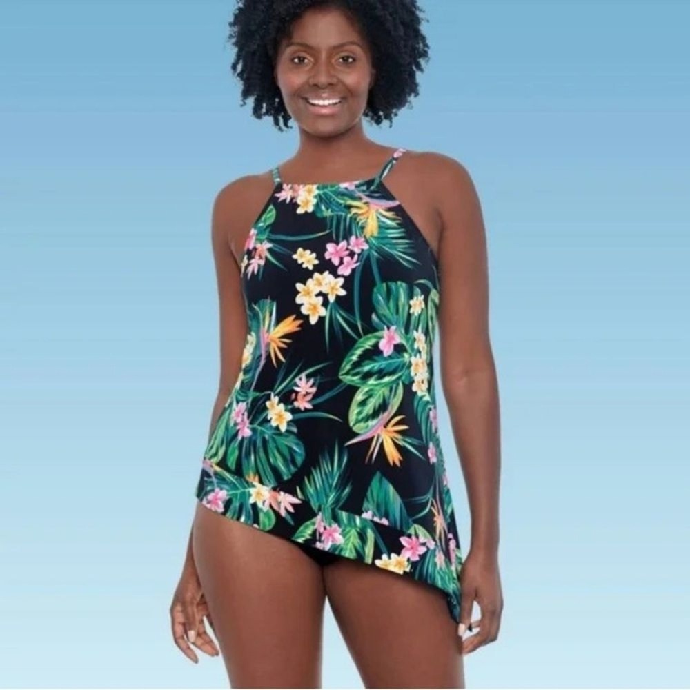 Dreamsuit by Miracle Brands Slimming Control Tankini Top High Neck Floral NWT